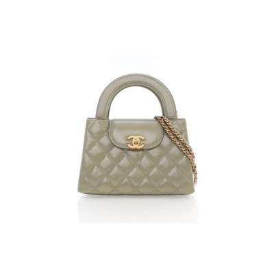 CHANEL NANO SAGE GREEN GLAZED CALFSKIN KELLY SHOPPER AS4416 (19*13*7cm)